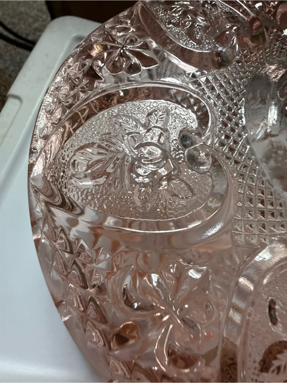 Vintage Depression Glass KIG Malaysia Candy Dish With Lid Pink hearts Floral - Picture 4 of 5